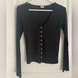 Aritzia Wilfred Black wool Pearl button up cardigan size XS